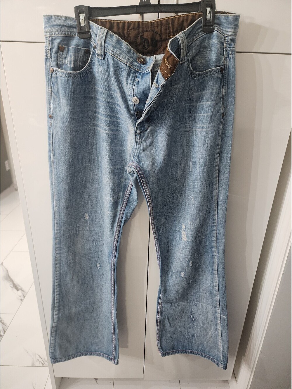 Men's DO Light Blue Distressed Denim Jeans Size 36